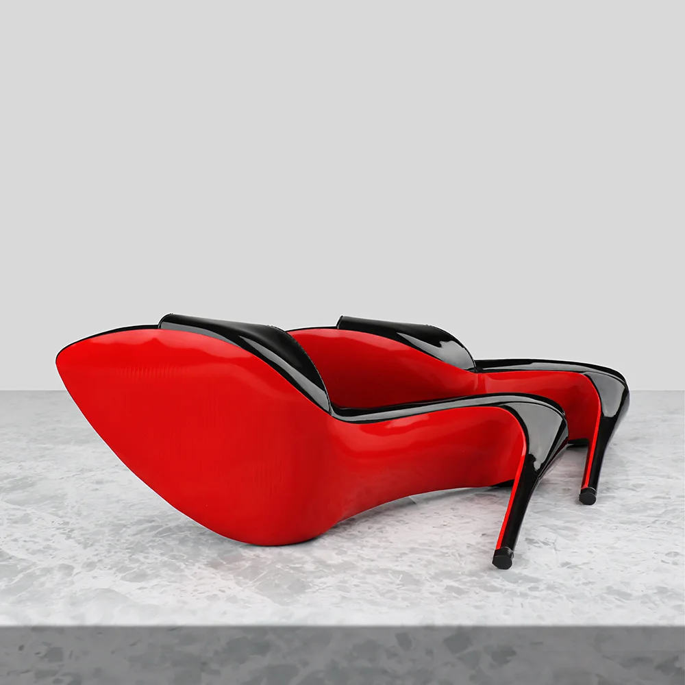 120mm/4.72 Inch Women's Sandals Removable Chain Ankle Strap Pointed Toe Mules Heels Red Bottom Heels