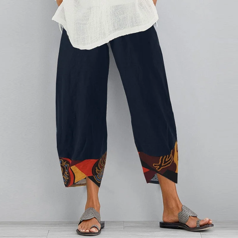 Vintage Women Cotton Linen Wide Leg Pants ZANZEA 2022 Female Asymmetric Trousers Ladies Casual Loose Pockets Elastic Waist Pants
