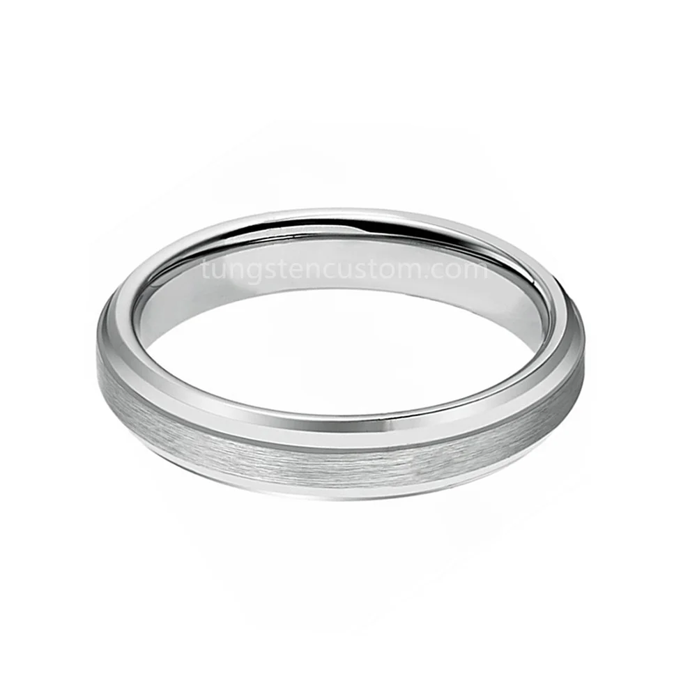 Couples Tungsten Ring Silver Brushed Surface Step Edge 4mm