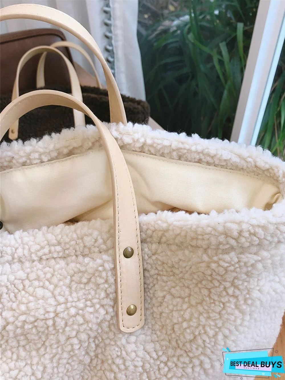 Pure Color Lambswool Large Capacity Handbag