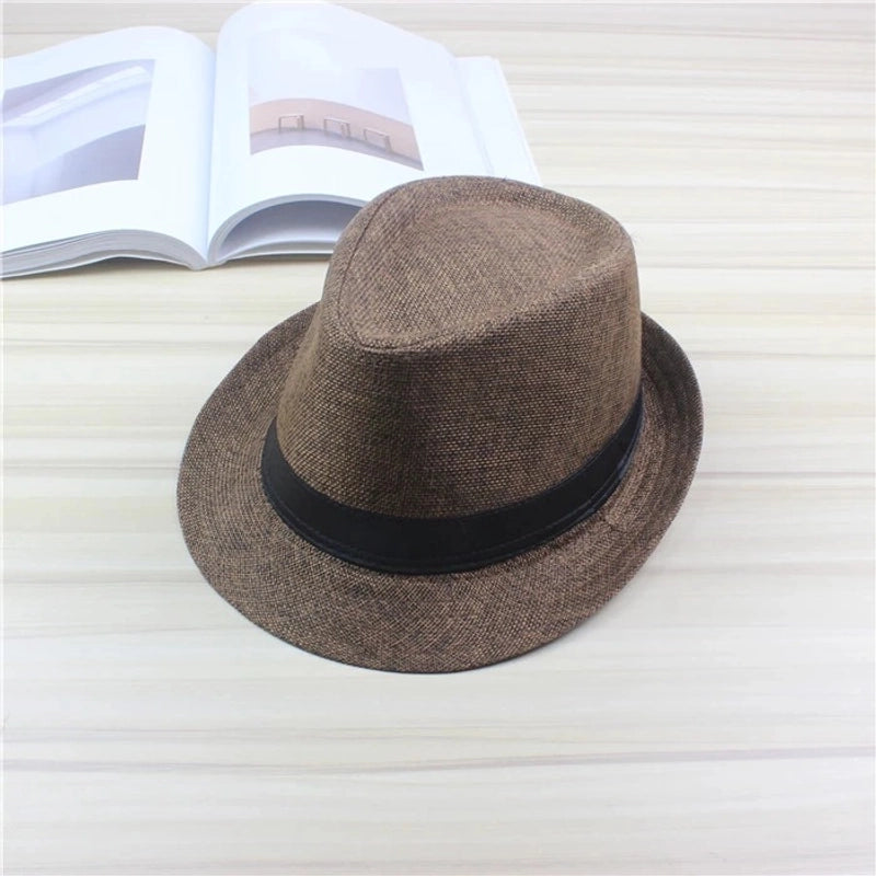 Korean-style Men’s And Women’s Jazz Hat Sunscreen Sun Hat Imitation Linen Breathable Fashion Beach Hat British Retro Small Topper Hat