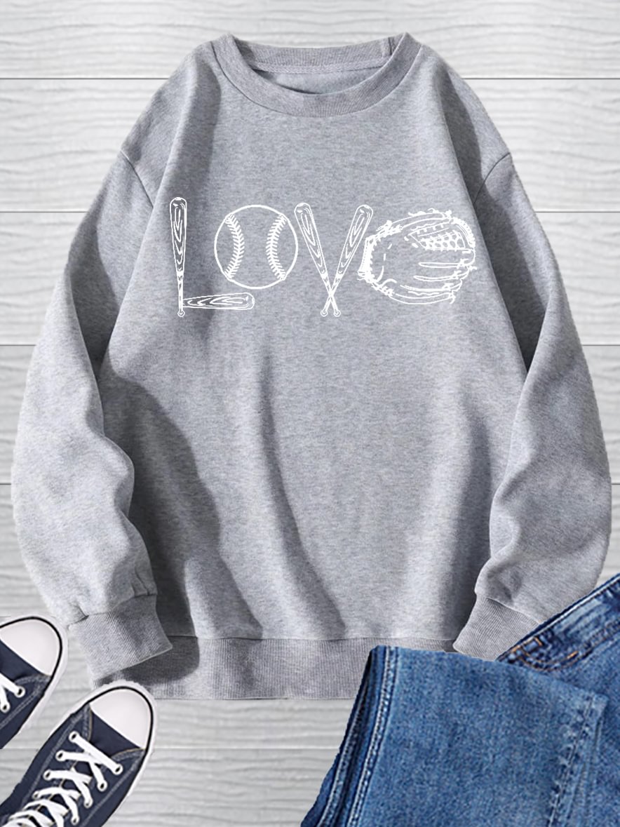 Love Baseball Print Long Sleeve Pullover