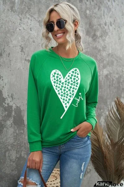 Heart Graphic Round Neck Sweatshirt