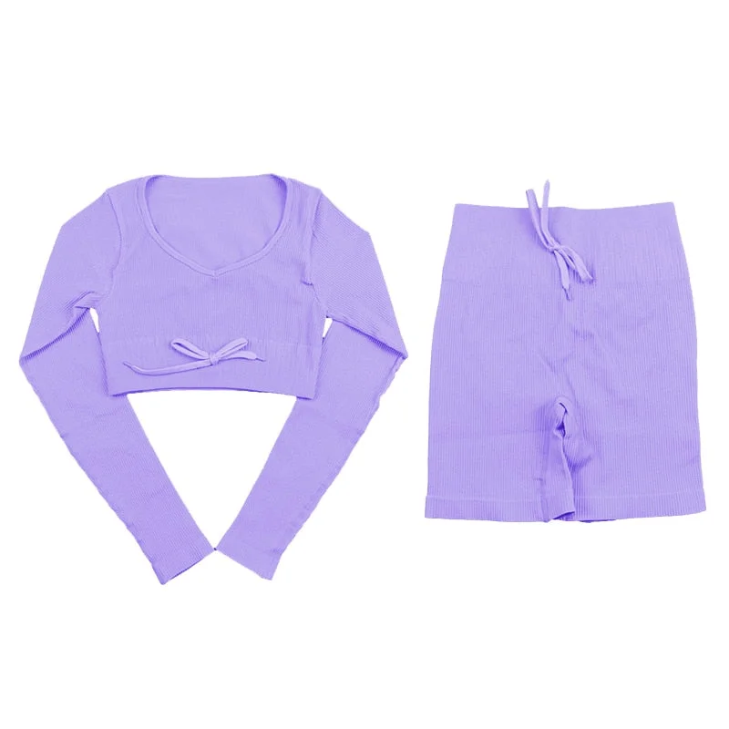 SVOKOR Sport Two Piece Sets Women Gym Tracksuits Workout 2Pcs Sexy Running Leggings Cycling Shorts Fitness Vest Short Crop Tops