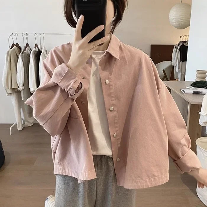 Athvotar Athvotar 2025 Korean Version Of The Women's Spring And Autumn New Grinding Loose Thin Short Collar Shirt Long-Sleeved Top Coat