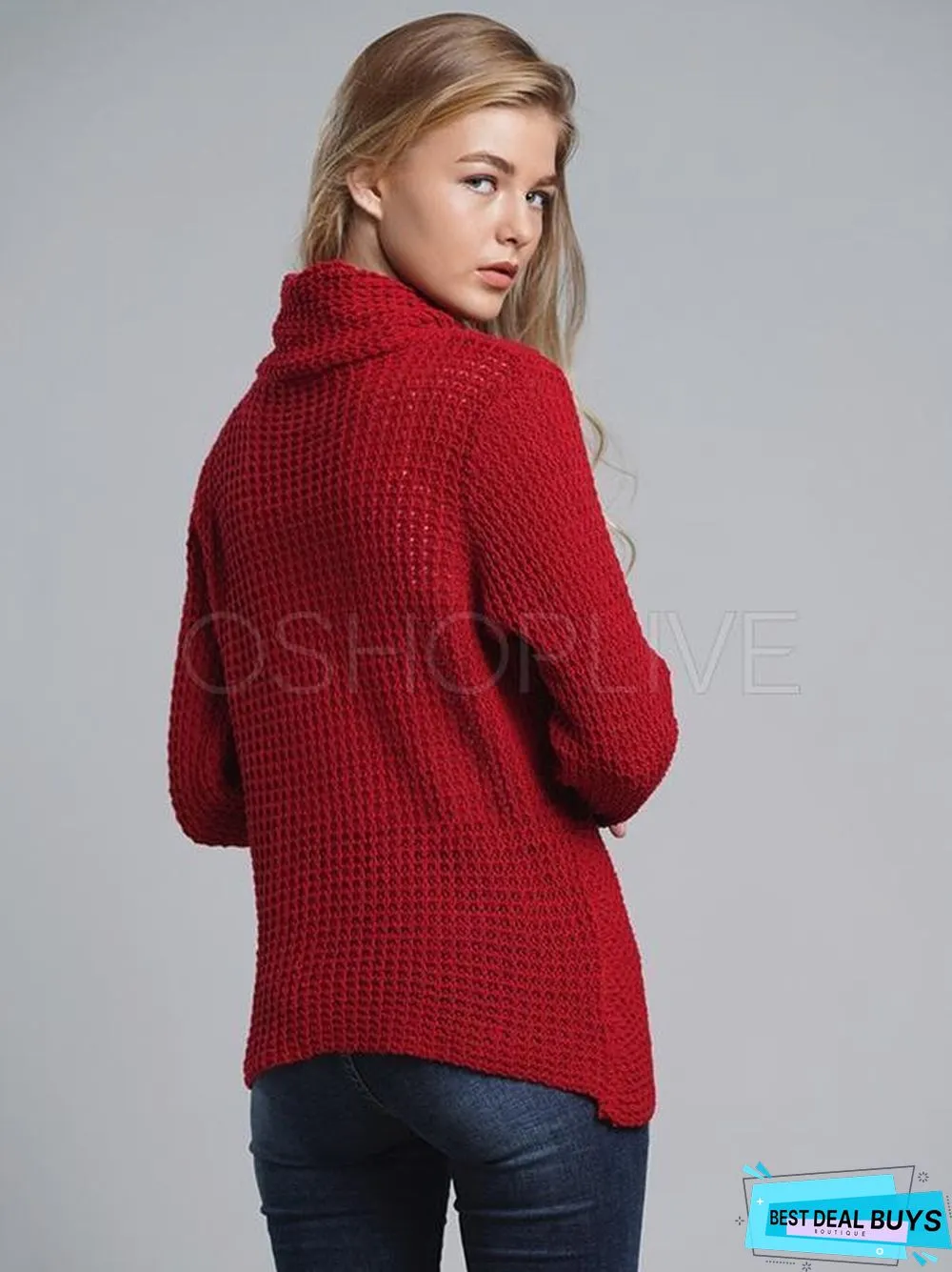 Loose Solid High-Neck Knitting Sweater