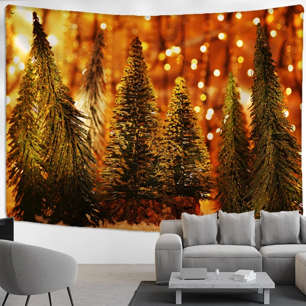 Cartoon Christmas Tree Tapestry Wall Hanging New Year Small Gift Witchcraft Bohemian Style Psychedelic Room Home Decor