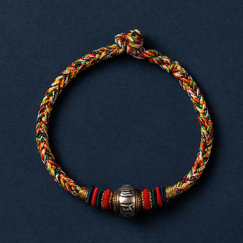925 Sterling Silver Tibet Handmade Om Mani Padme Hum Luck Protection King Kong Knot Braided Bracelet