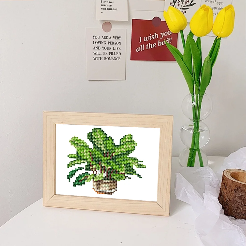 12pcs Plant DIY Mini Round Diamond Painting Set Table Decor No Frame 15x18cm