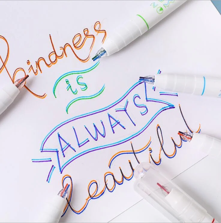 1 Pcs Lytwtw's Double 2 lines pen Text Creativity Cute Art Colored markers Graffiti Highlighter stationery highlighters Gift