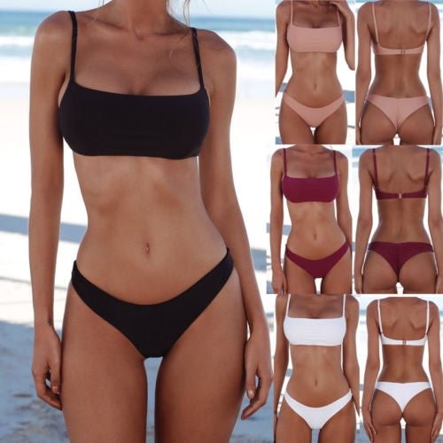 Summer Women Solid Bikini Set Push-up UnPadded Bra Swimsuit Swimwear Triangle Bather Suit Swimming Suit biquini
