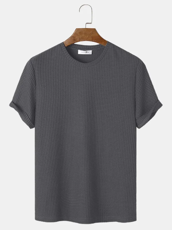 Plain Texture Knitted Waffle Short Sleeve T-Shirt