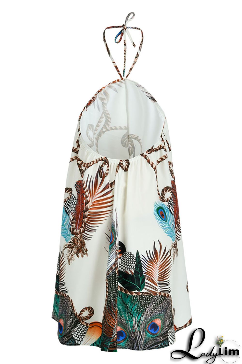 Blue Fashion Casual Print Bandage Backless Halter Sleeveless Dress Dresses