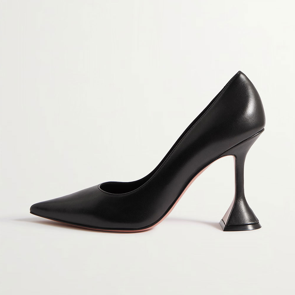 Black Vegan Leather Pointed Toe 4'' Flared Heel Pumps for Women Nicepairs