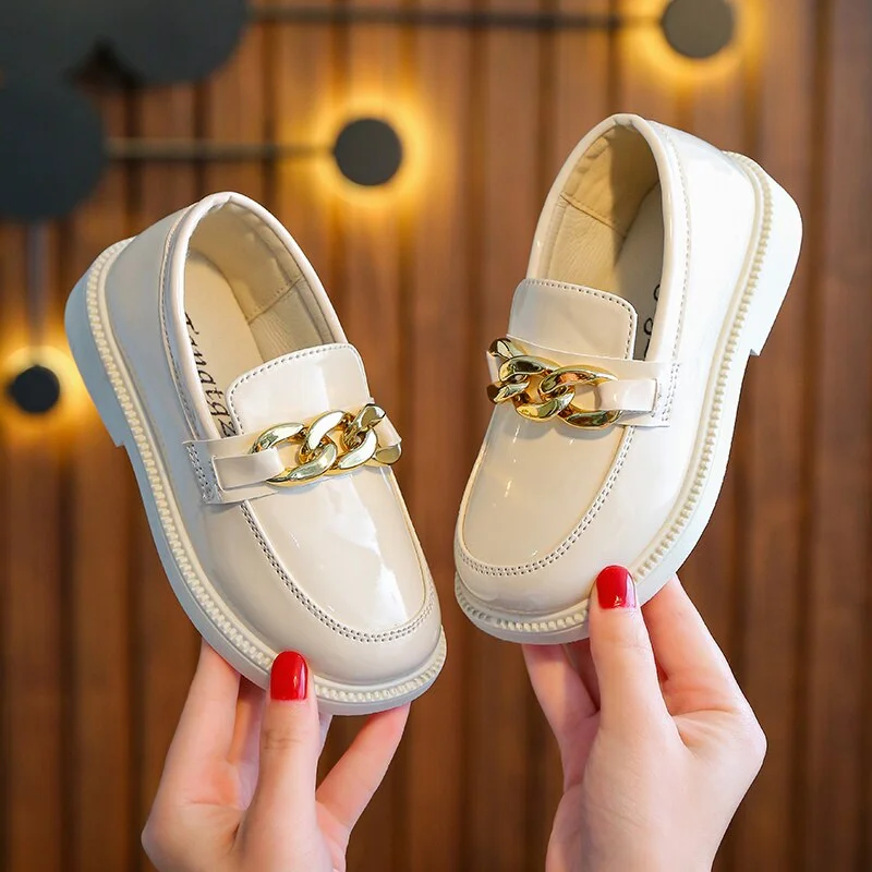 Christmas Gift Girls' Patent Leather Round-toe Loafers 2021 New Children's Soft-soled Fashion Flat Shoes Kid's Casual Single Student Shoes