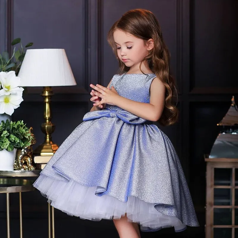 Kids Formal Prom Girls Dresses for Weddings Bow Mesh Dress Princess Costume Girl Birthday Party Gown 4-10 Years vestidos 2021