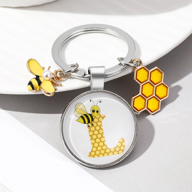 Pastoral Letter Bee Glass Metal Unisex Keychain