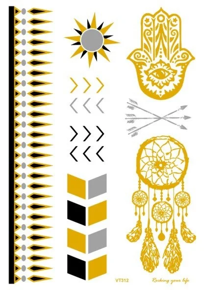 24 Kinds Metallic Bronzing Mandala Temporary Tattoo Sticker Glitter Gold Body Art Waterproof Disposable tatouage temporaire