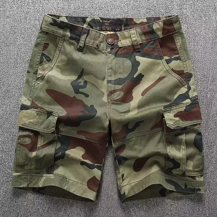Men's Outdoor Cotton Multi-Pocket Straight-Leg Shorts