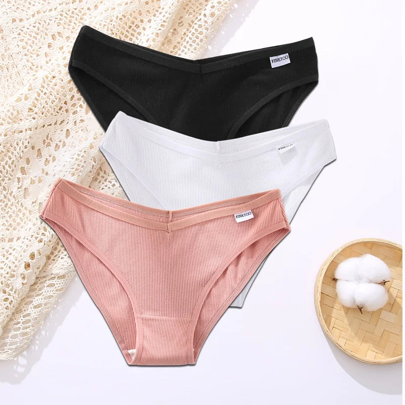 FINETOO 3PCS/Set Lingerie Sexy Women Cotton Panties Underwear Female Underpants 8 Solid Color Soft Woman Briefs Intimates M-XL