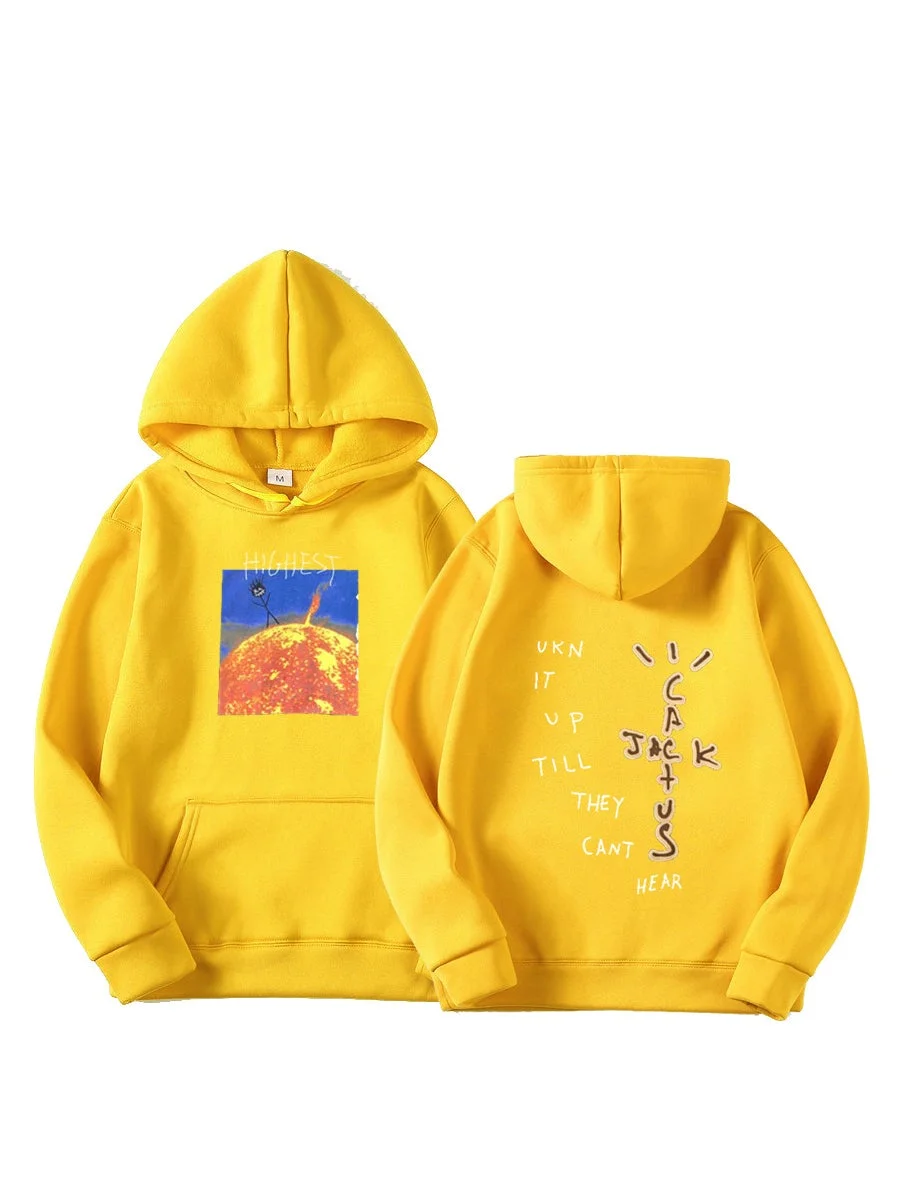 Travis Scott Hoodie Flame Sun Print Streetwear Cactus Jack Hoodie