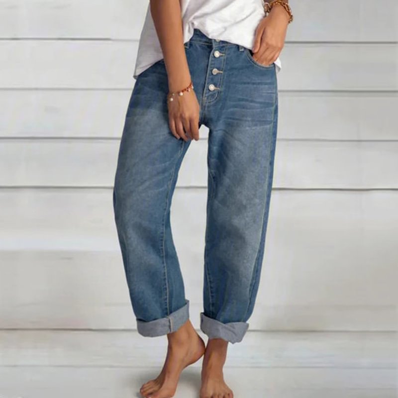 Autumn Loose Leisure Simple And Thin Denim Straight-leg Pants Women's Clothing