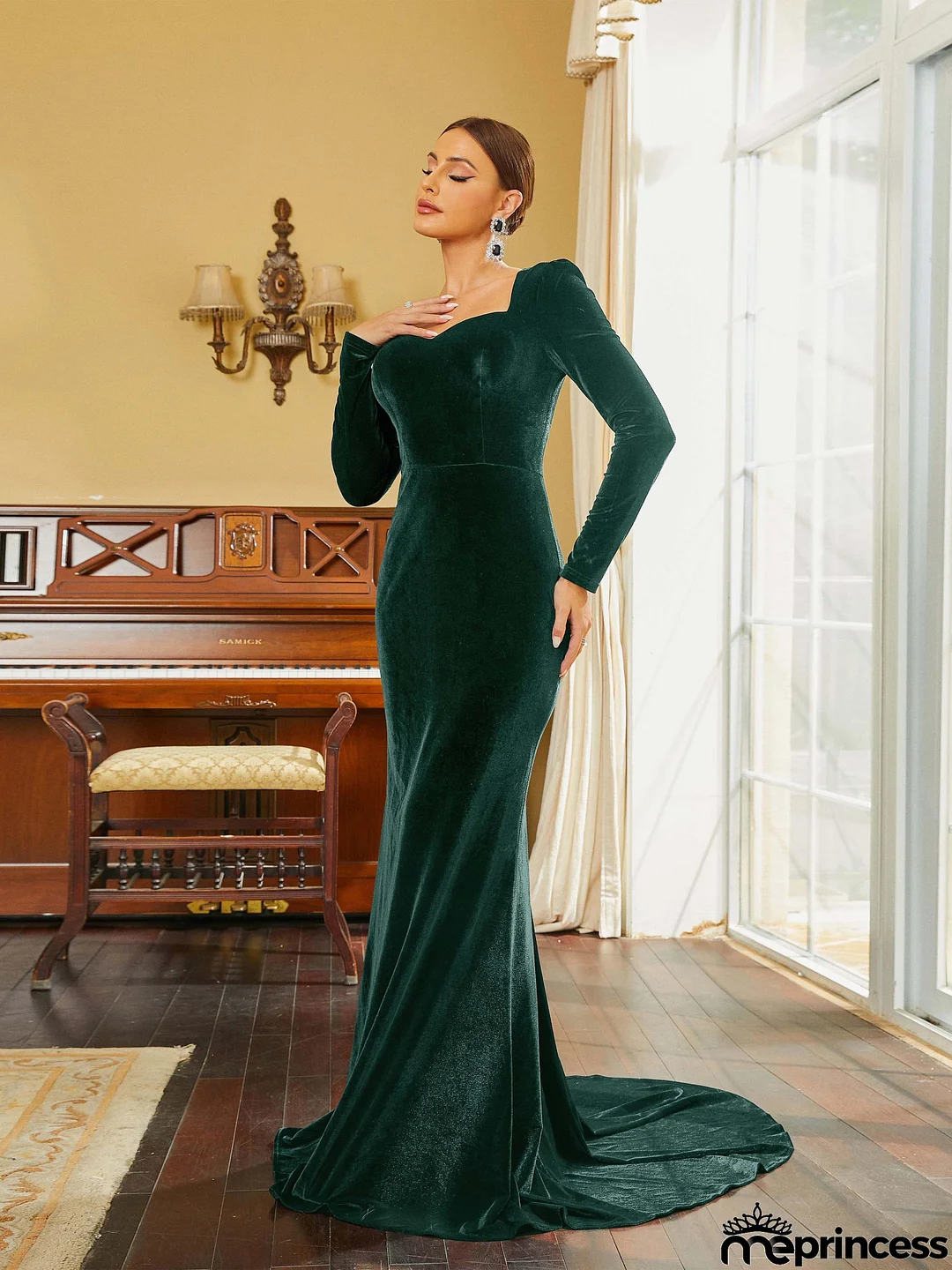Mermaid Sweetheart Velvet Maxi Black Evening Dress RJ10298