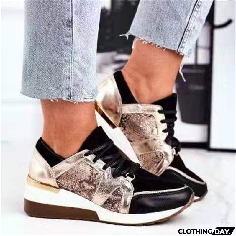 Women's Stylish Contrast Color Lace Up Wedge Shoes