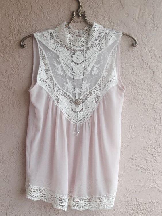 Cotton Linen Lace Vintage Women Vest Top