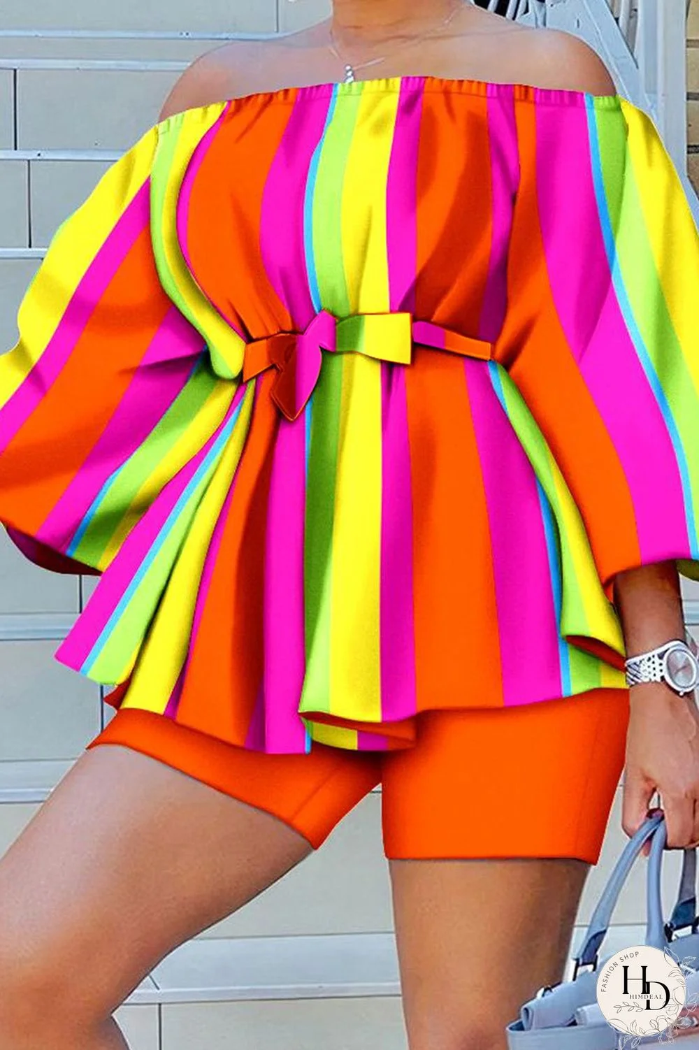 Yellow Casual Print Patchwork Off the Shoulder Long Sleeve Two Pieces