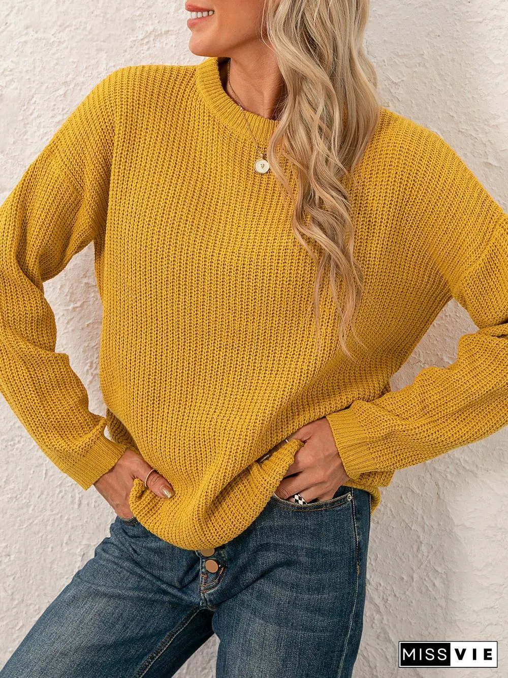 Women Sweet Mid-weight Micro-Elasticity Date Long sleeve Crew Neck Regular Sweater