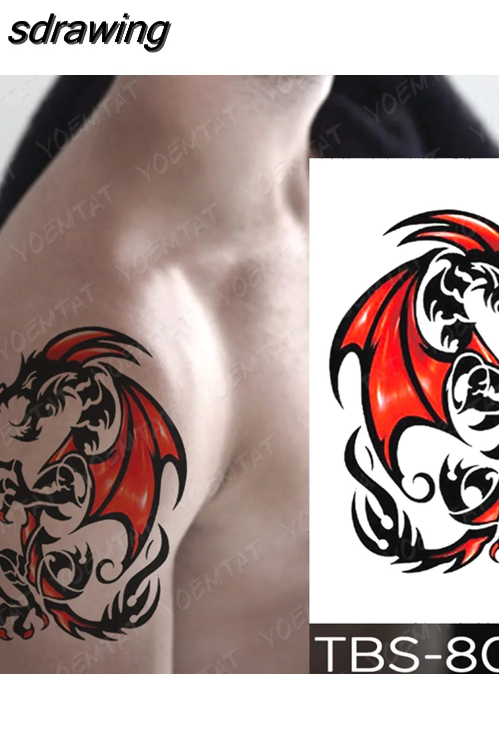 sdrawing Temporary Tattoo Sticker Yin Yang Dragon Feather Wings Flash Tattoos Wolf Totem Body Art Arm Fake Tatoo Men
