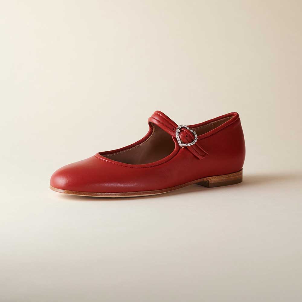 Maroon Vegan Leather Round Toe Flat Buckled Mary Jane Shoes Nicepairs
