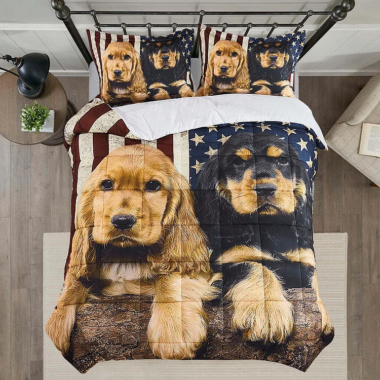 🔥kukelife🔥Puppy Print Down Alternative Lightweight All Season Comforter Set