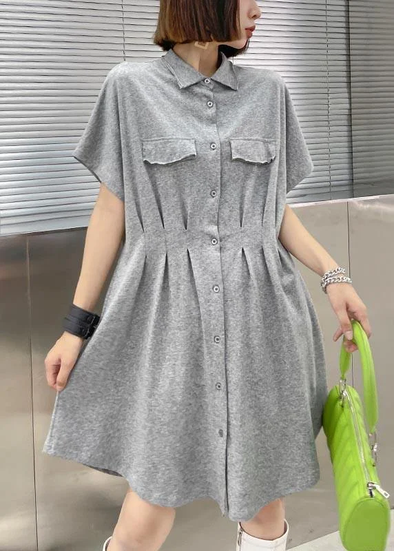Vintage Grey Cinched  Button Summer Holiday Dress