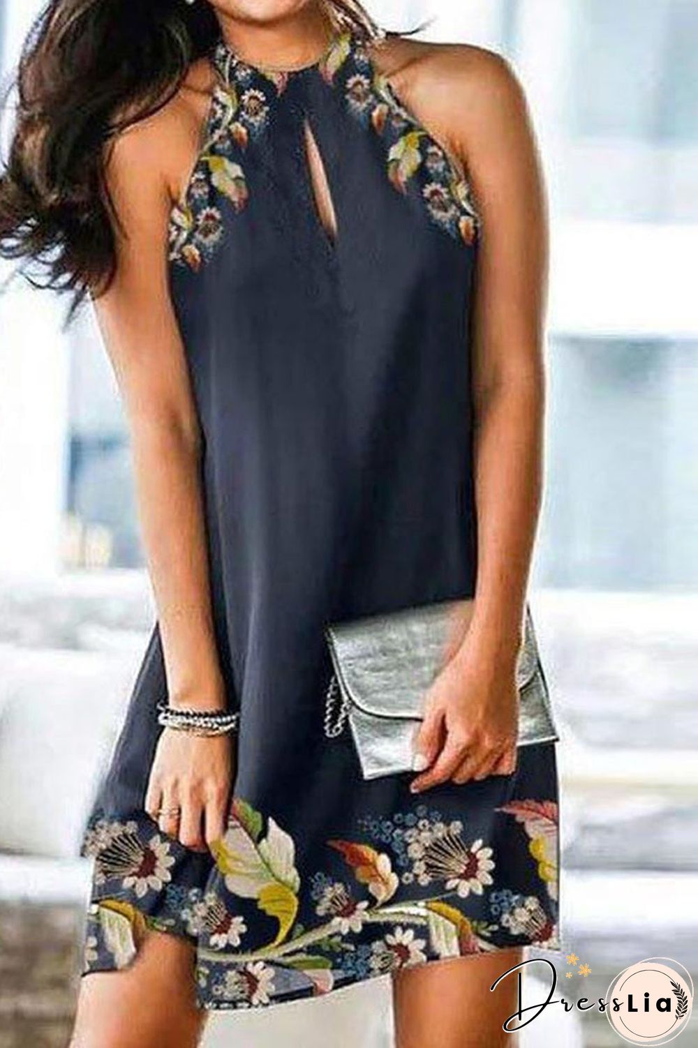 Halter Neck Floral Print Sleeveless Dress