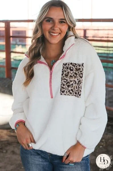 Half Zip Leopard Contrast Long Sleeve Sweatshirt