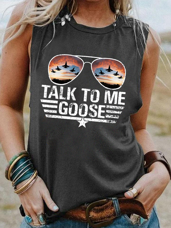 Talk To Me Goose Top Gun Print Sleeveless Top