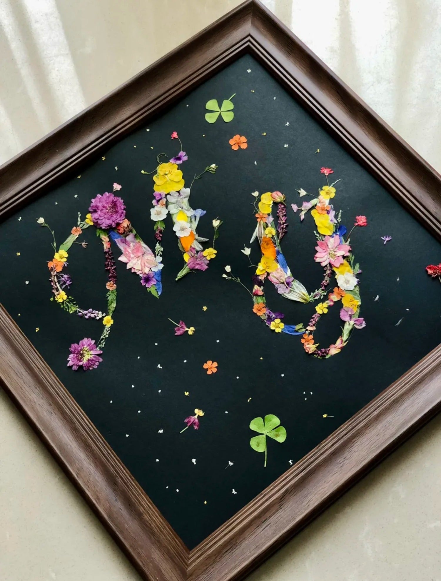 Handcrafted Pressed Flowers In Frame Name Letters Customized Gift Dried Floral