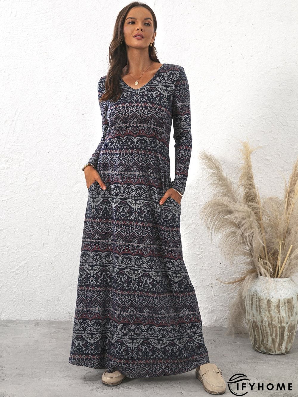 Vacation V Neck Cotton-Blend Maxi Dress | IFYHOME