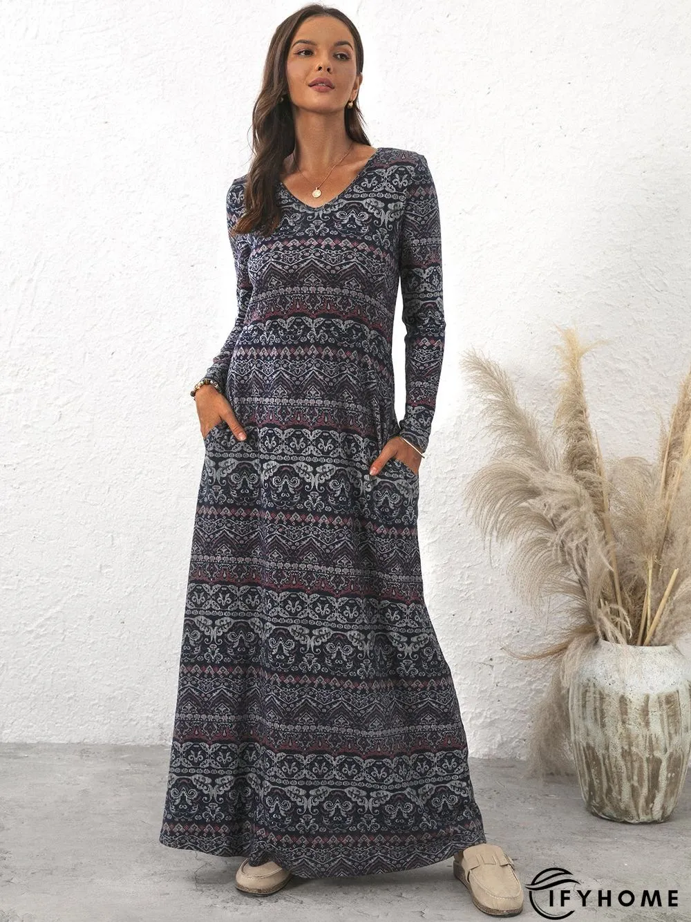 Vacation V Neck Cotton-Blend Maxi Dress | IFYHOME