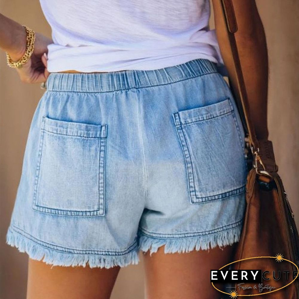 Ladies Elastic Waist Casual High Waist Slim Thin Denim Shorts Hot Pants