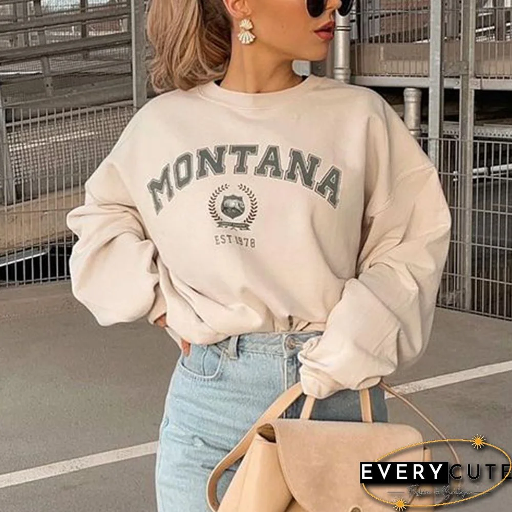 Montana Print Vintage Long Sleeve Casual Sweatshirt
