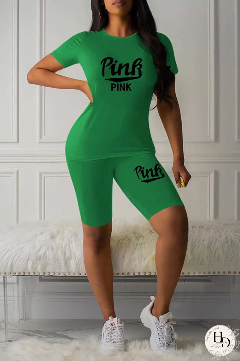 Black Sexy Print Patchwork O Neck Short Sleeve Two Pieces