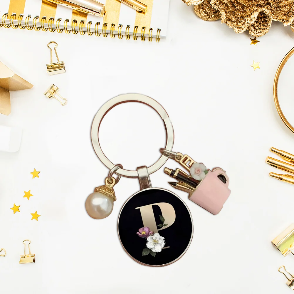 Resin Alphabet Letter Keychain Pearl Alphabet Key Ring Charms for Key Handbag Backpack
