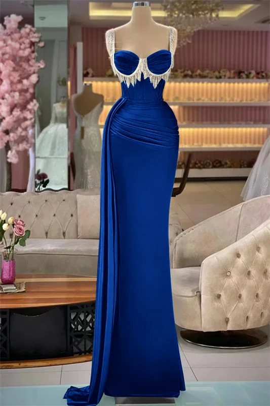 Daisda Beautiful Straps Sleeveless Mermaid Evening Dress With Tassels