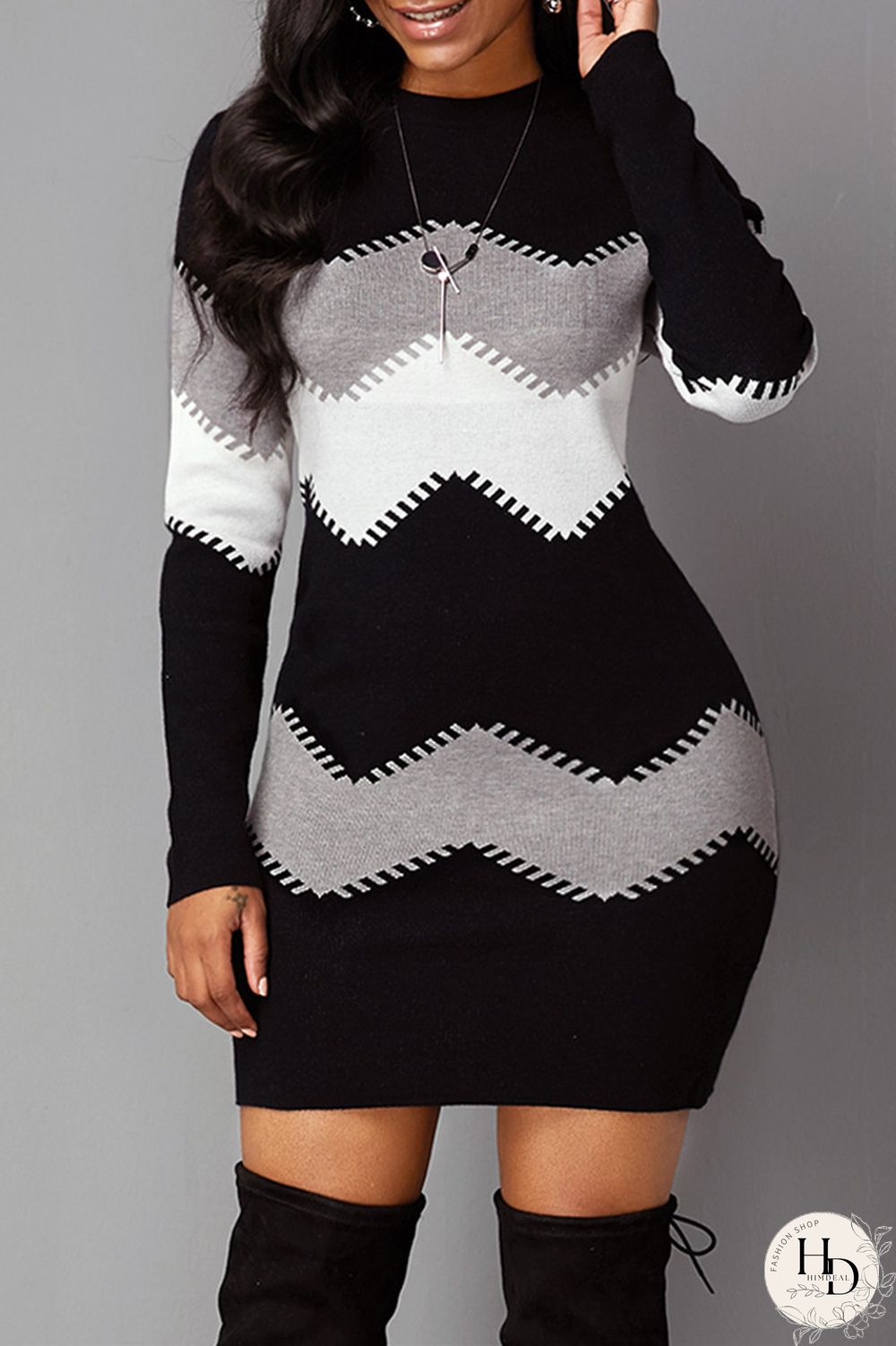 Yellow Fashion Casual Print Basic O Neck Long Sleeve Dresses