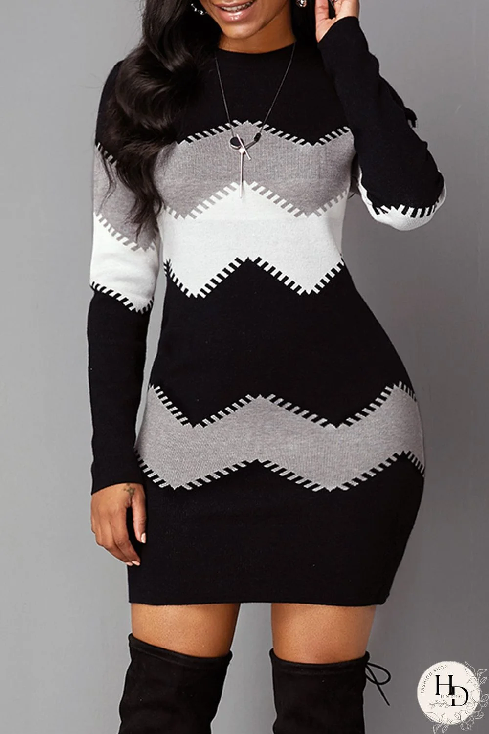 Yellow Fashion Casual Print Basic O Neck Long Sleeve Dresses