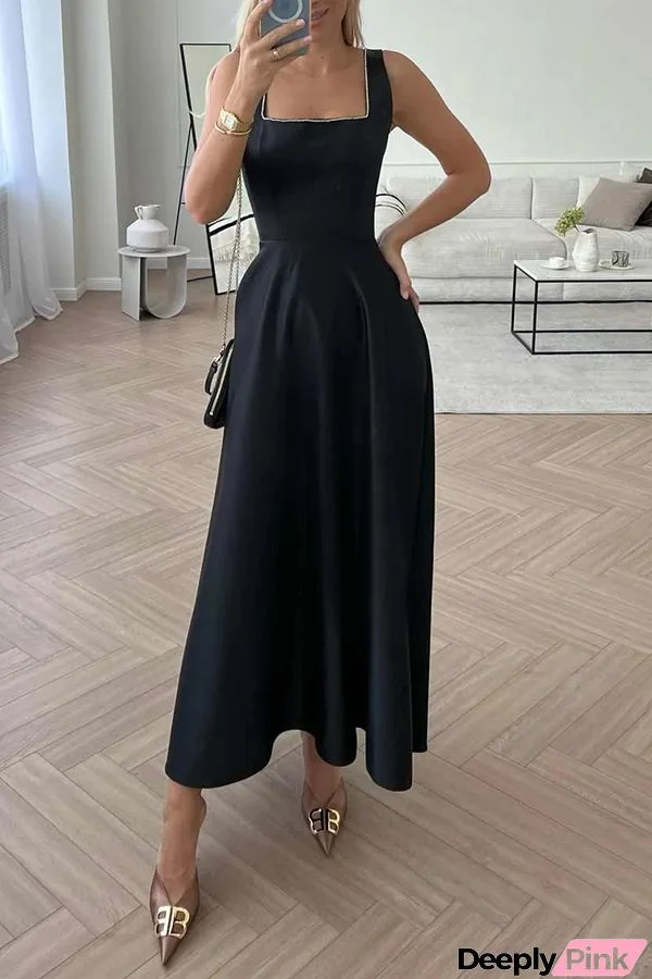 Elegant Lady Square Neck Solid Color Swing Formal Maxi Dress