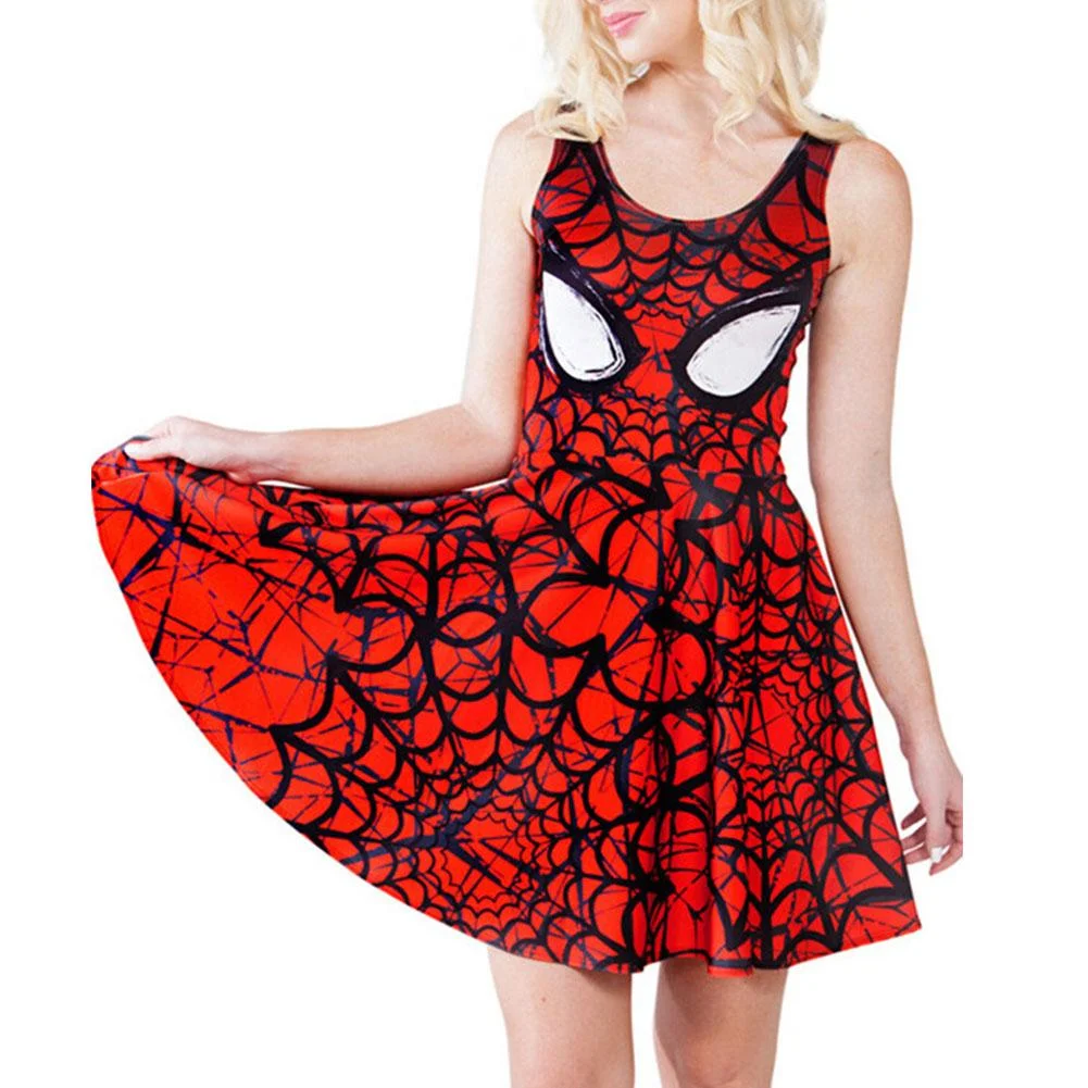 Women's Spiderman Print Scoop Skater Dress Clubwear Ball Party Skirt